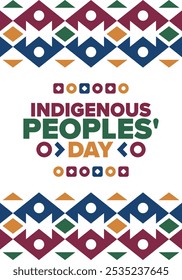 Indigenous Peoples' Day. Native American Day. American Indian culture. Heritage Month. Celebrate annual in United States. Tradition pattern. Poster, card, banner and background. Vector illustration