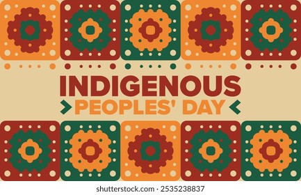 Indigenous Peoples' Day. Native American Day. American Indian culture. Heritage Month. Celebrate annual in United States. Tradition pattern. Poster, card, banner and background. Vector illustration