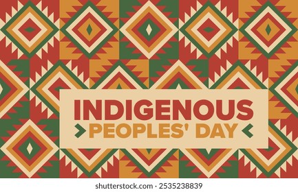 Indigenous Peoples' Day. Native American Day. American Indian culture. Heritage Month. Celebrate annual in United States. Tradition pattern. Poster, card, banner and background. Vector illustration