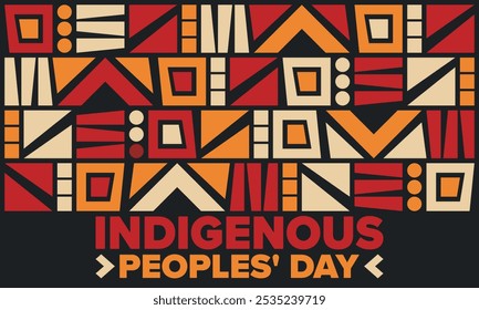 Indigenous Peoples' Day. Native American Day. American Indian culture. Heritage Month. Celebrate annual in United States. Tradition pattern. Poster, card, banner and background. Vector illustration