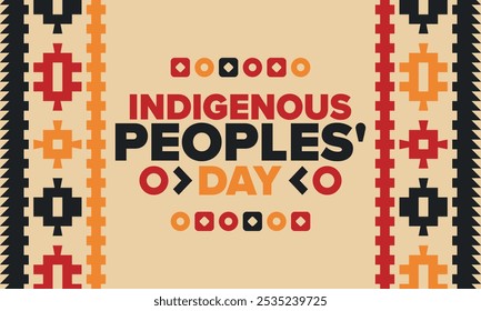 Indigenous Peoples' Day. Native American Day. American Indian culture. Heritage Month. Celebrate annual in United States. Tradition pattern. Poster, card, banner and background. Vector illustration