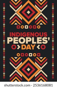 Indigenous Peoples' Day. Native American Day. American Indian culture. Heritage Month. Celebrate annual in United States. Tradition pattern. Poster, card, banner and background. Vector illustration