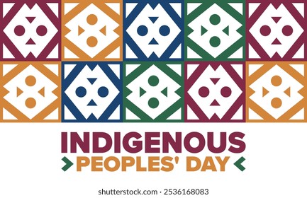 Indigenous Peoples' Day. Native American Day. American Indian culture. Heritage Month. Celebrate annual in United States. Tradition pattern. Poster, card, banner and background. Vector illustration