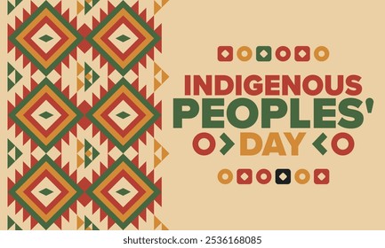 Indigenous Peoples' Day. Native American Day. American Indian culture. Heritage Month. Celebrate annual in United States. Tradition pattern. Poster, card, banner and background. Vector illustration