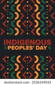 Indigenous Peoples' Day. Native American Day. American Indian culture. Heritage Month. Celebrate annual in United States. Tradition pattern. Poster, card, banner and background. Vector illustration