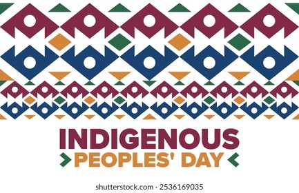 Dia dos Povos Indígenas. Dia dos Índios Americanos. Cultura indígena americana. Mês do Patrimônio. Comemore anualmente nos Estados Unidos. Padrão de tradição. Cartaz, cartão, faixa e fundo. Ilustração vetorial