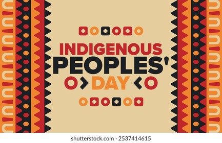 Indigenous Peoples' Day. Native American Day. American Indian culture. Heritage Month. Celebrate annual in United States. Tradition pattern. Poster, card, banner and background. Vector illustration