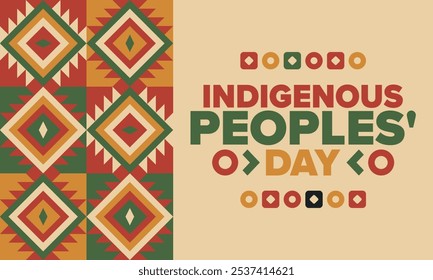 Indigenous Peoples' Day. Native American Day. American Indian culture. Heritage Month. Celebrate annual in United States. Tradition pattern. Poster, card, banner and background. Vector illustration