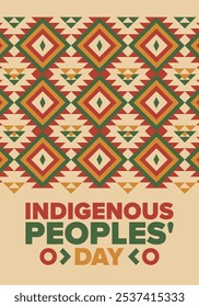 Dia dos Povos Indígenas. Dia dos Índios Americanos. Cultura indígena americana. Mês do Patrimônio. Comemore anualmente nos Estados Unidos. Padrão de tradição. Cartaz, cartão, faixa e fundo. Ilustração vetorial