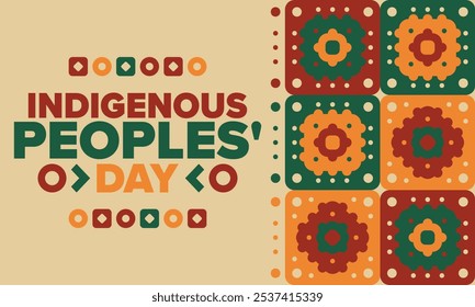 Indigenous Peoples' Day. Native American Day. American Indian culture. Heritage Month. Celebrate annual in United States. Tradition pattern. Poster, card, banner and background. Vector illustration