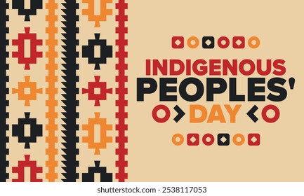 Indigenous Peoples' Day. Native American Day. American Indian culture. Heritage Month. Celebrate annual in United States. Tradition pattern. Poster, card, banner and background. Vector illustration