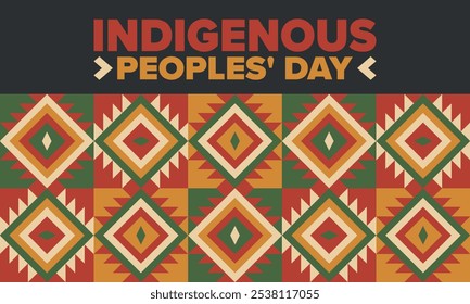 Indigenous Peoples' Day. Native American Day. American Indian culture. Heritage Month. Celebrate annual in United States. Tradition pattern. Poster, card, banner and background. Vector illustration