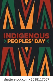 Indigenous Peoples' Day. Native American Day. American Indian culture. Heritage Month. Celebrate annual in United States. Tradition pattern. Poster, card, banner and background. Vector illustration