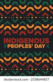 Indigenous Peoples' Day. Native American Day. American Indian culture. Heritage Month. Celebrate annual in United States. Tradition pattern. Poster, card, banner and background. Vector illustration