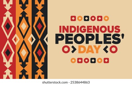 Indigenous Peoples' Day. Native American Day. American Indian culture. Heritage Month. Celebrate annual in United States. Tradition pattern. Poster, card, banner and background. Vector illustration