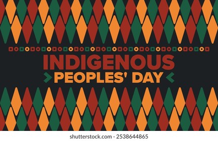 Indigenous Peoples' Day. Native American Day. American Indian culture. Heritage Month. Celebrate annual in United States. Tradition pattern. Poster, card, banner and background. Vector illustration