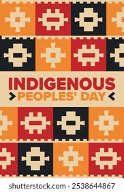 Indigenous Peoples' Day. Native American Day. American Indian culture. Heritage Month. Celebrate annual in United States. Tradition pattern. Poster, card, banner and background. Vector illustration