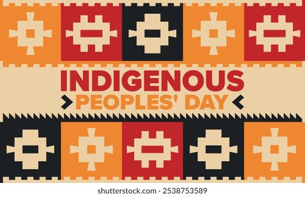 Indigenous Peoples' Day. Native American Day. American Indian culture. Heritage Month. Celebrate annual in United States. Tradition pattern. Poster, card, banner and background. Vector illustration