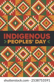 Indigenous Peoples' Day. Native American Day. American Indian culture. Heritage Month. Celebrate annual in United States. Tradition pattern. Poster, card, banner and background. Vector illustration