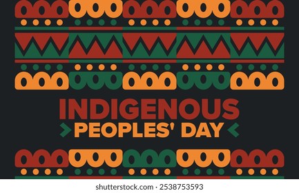 Indigenous Peoples' Day. Native American Day. American Indian culture. Heritage Month. Celebrate annual in United States. Tradition pattern. Poster, card, banner and background. Vector illustration