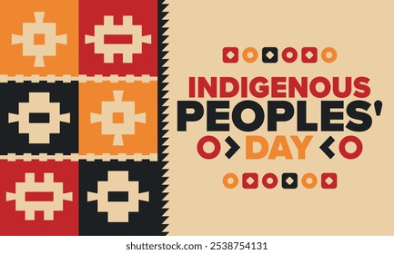 Indigenous Peoples' Day. Native American Day. American Indian culture. Heritage Month. Celebrate annual in United States. Tradition pattern. Poster, card, banner and background. Vector illustration