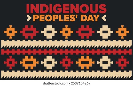 Indigenous Peoples' Day. Native American Day. American Indian culture. Heritage Month. Celebrate annual in United States. Tradition pattern. Poster, card, banner and background. Vector illustration