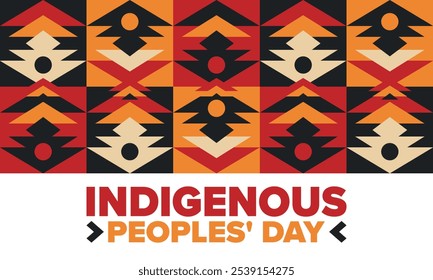 Indigenous Peoples' Day. Native American Day. American Indian culture. Heritage Month. Celebrate annual in United States. Tradition pattern. Poster, card, banner and background. Vector illustration