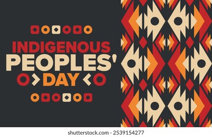 Indigenous Peoples' Day. Native American Day. American Indian culture. Heritage Month. Celebrate annual in United States. Tradition pattern. Poster, card, banner and background. Vector illustration