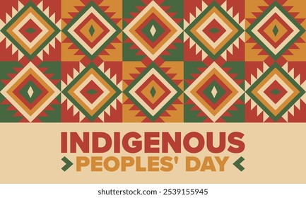 Indigenous Peoples' Day. Native American Day. American Indian culture. Heritage Month. Celebrate annual in United States. Tradition pattern. Poster, card, banner and background. Vector illustration