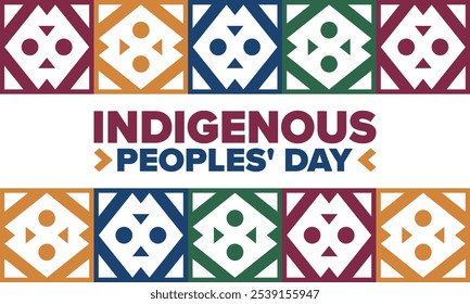 Indigenous Peoples' Day. Native American Day. American Indian culture. Heritage Month. Celebrate annual in United States. Tradition pattern. Poster, card, banner and background. Vector illustration