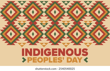 Indigenous Peoples' Day. Native American Day. American Indian culture. Heritage Month. Celebrate annual in United States. Tradition pattern. Poster, card, banner and background. Vector illustration