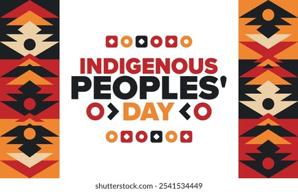 Indigenous Peoples' Day. Native American Day. American Indian culture. Heritage Month. Celebrate annual in United States. Tradition pattern. Poster, card, banner and background. Vector illustration