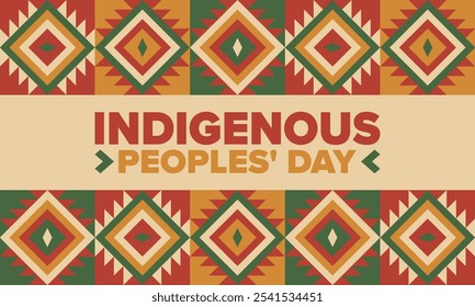 Indigenous Peoples' Day. Native American Day. American Indian culture. Heritage Month. Celebrate annual in United States. Tradition pattern. Poster, card, banner and background. Vector illustration