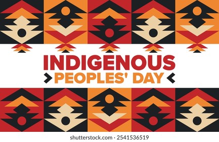 Indigenous Peoples' Day. Native American Day. American Indian culture. Heritage Month. Celebrate annual in United States. Tradition pattern. Poster, card, banner and background. Vector illustration