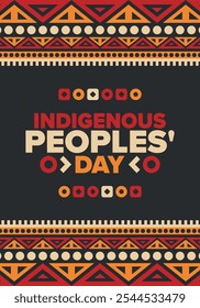 Indigenous Peoples' Day. Native American Day. American Indian culture. Heritage Month. Celebrate annual in United States. Tradition pattern. Poster, card, banner and background. Vector illustration