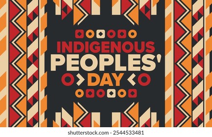 Indigenous Peoples' Day. Native American Day. American Indian culture. Heritage Month. Celebrate annual in United States. Tradition pattern. Poster, card, banner and background. Vector illustration