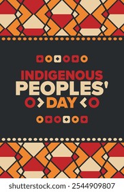 Indigenous Peoples' Day. Native American Day. American Indian culture. Heritage Month. Celebrate annual in United States. Tradition pattern. Poster, card, banner and background. Vector illustration