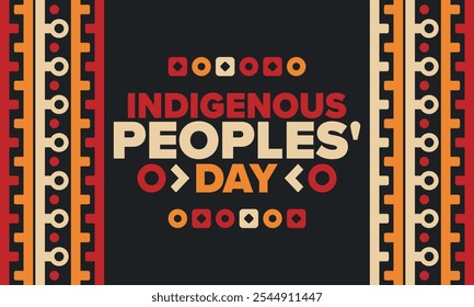 Indigenous Peoples' Day. Native American Day. American Indian culture. Heritage Month. Celebrate annual in United States. Tradition pattern. Poster, card, banner and background. Vector illustration