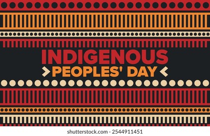 Indigenous Peoples' Day. Native American Day. American Indian culture. Heritage Month. Celebrate annual in United States. Tradition pattern. Poster, card, banner and background. Vector illustration