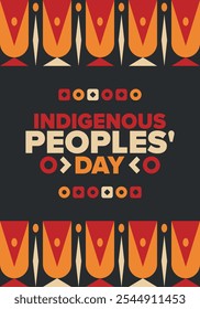 Indigenous Peoples' Day. Native American Day. American Indian culture. Heritage Month. Celebrate annual in United States. Tradition pattern. Poster, card, banner and background. Vector illustration