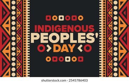 Indigenous Peoples' Day. Native American Day. American Indian culture. Heritage Month. Celebrate annual in United States. Tradition pattern. Poster, card, banner and background. Vector illustration