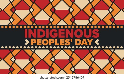 Indigenous Peoples' Day. Native American Day. American Indian culture. Heritage Month. Celebrate annual in United States. Tradition pattern. Poster, card, banner and background. Vector illustration