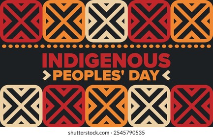 Indigenous Peoples' Day. Native American Day. American Indian culture. Heritage Month. Celebrate annual in United States. Tradition pattern. Poster, card, banner and background. Vector illustration