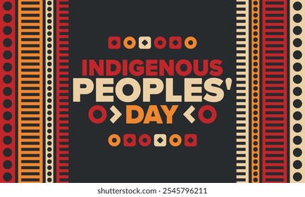 Indigenous Peoples' Day. Native American Day. American Indian culture. Heritage Month. Celebrate annual in United States. Tradition pattern. Poster, card, banner and background. Vector illustration