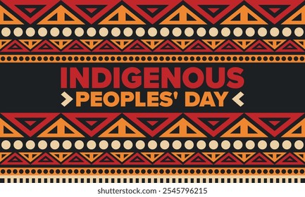 Indigenous Peoples' Day. Native American Day. American Indian culture. Heritage Month. Celebrate annual in United States. Tradition pattern. Poster, card, banner and background. Vector illustration