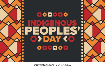 Indigenous Peoples' Day. Native American Day. American Indian culture. Heritage Month. Celebrate annual in United States. Tradition pattern. Poster, card, banner and background. Vector illustration