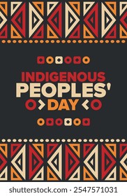 Indigenous Peoples' Day. Native American Day. American Indian culture. Heritage Month. Celebrate annual in United States. Tradition pattern. Poster, card, banner and background. Vector illustration