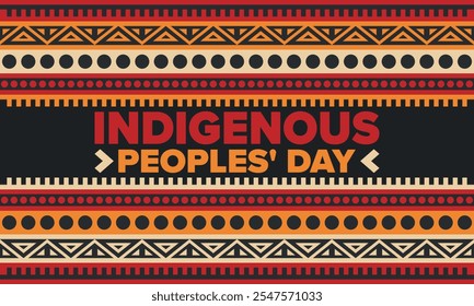 Indigenous Peoples' Day. Native American Day. American Indian culture. Heritage Month. Celebrate annual in United States. Tradition pattern. Poster, card, banner and background. Vector illustration