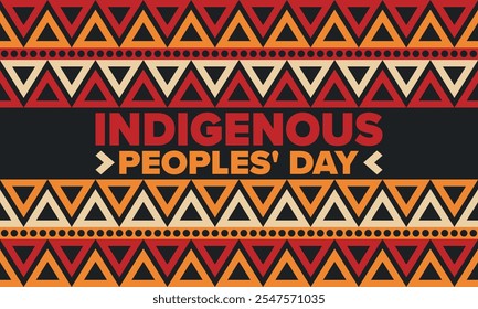 Indigenous Peoples' Day. Native American Day. American Indian culture. Heritage Month. Celebrate annual in United States. Tradition pattern. Poster, card, banner and background. Vector illustration