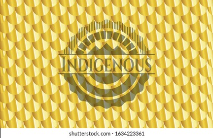 Indigenous shiny golden badge. Scales pattern. Vector Illustration. Detailed.